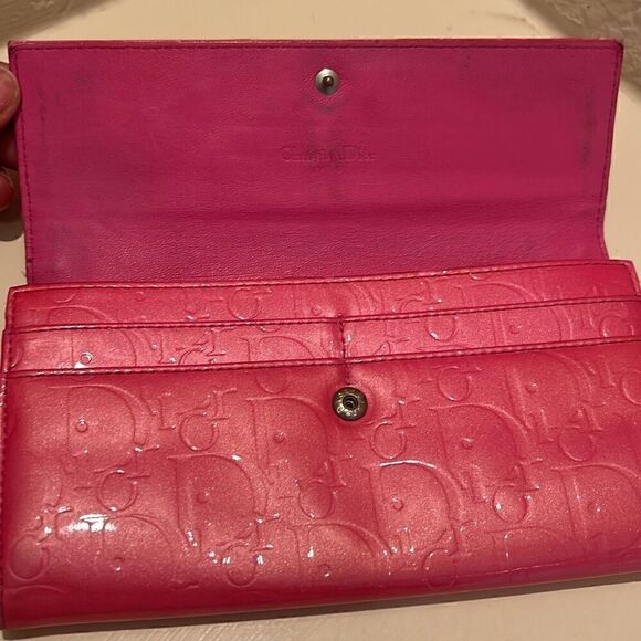 Dior Women's Ultimate Continental Long Wallet Red Patent Logo Embossed Trendy - Picture 6 of 15
